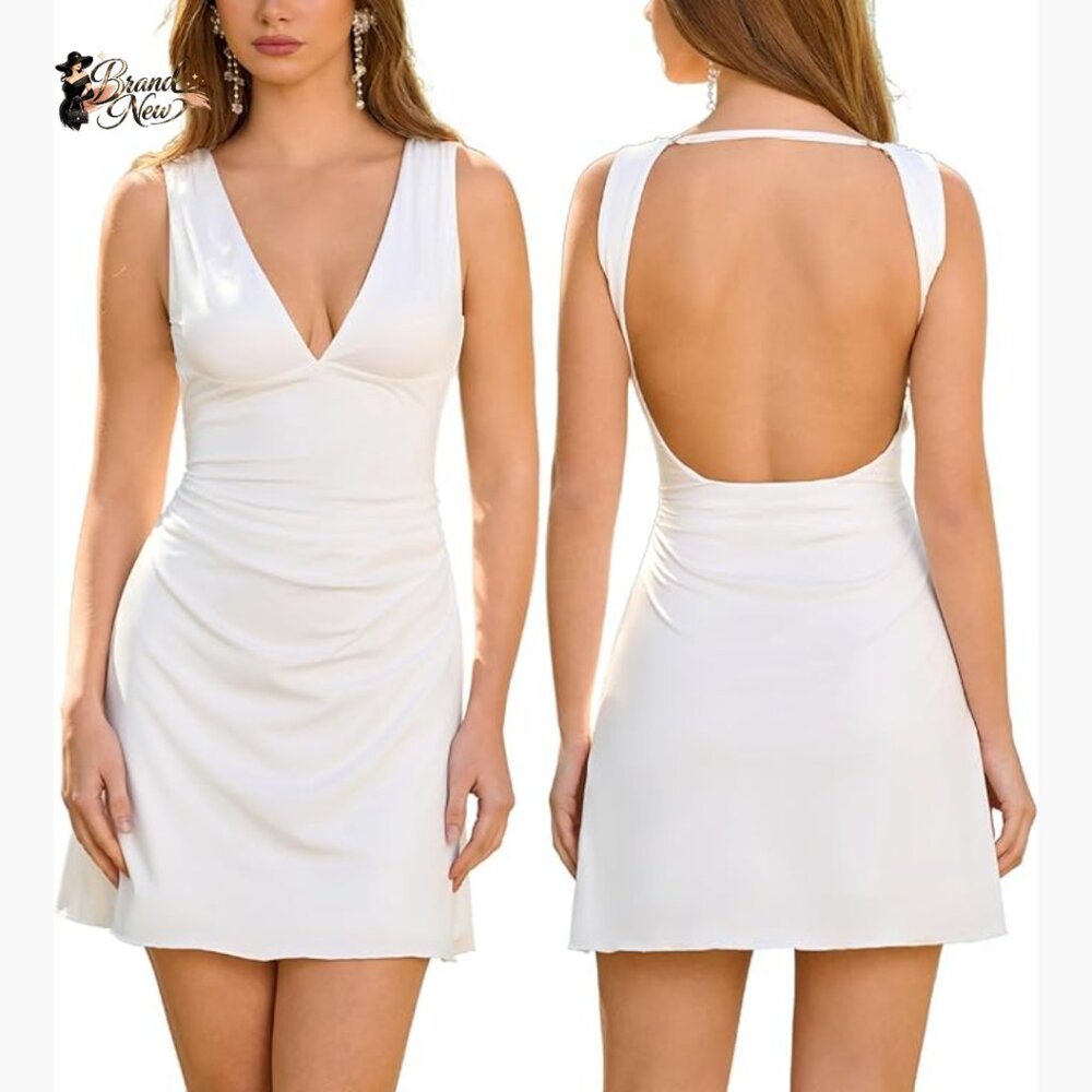 Polyester Elastane Bodycon Dress Backless Deep V … - image 1